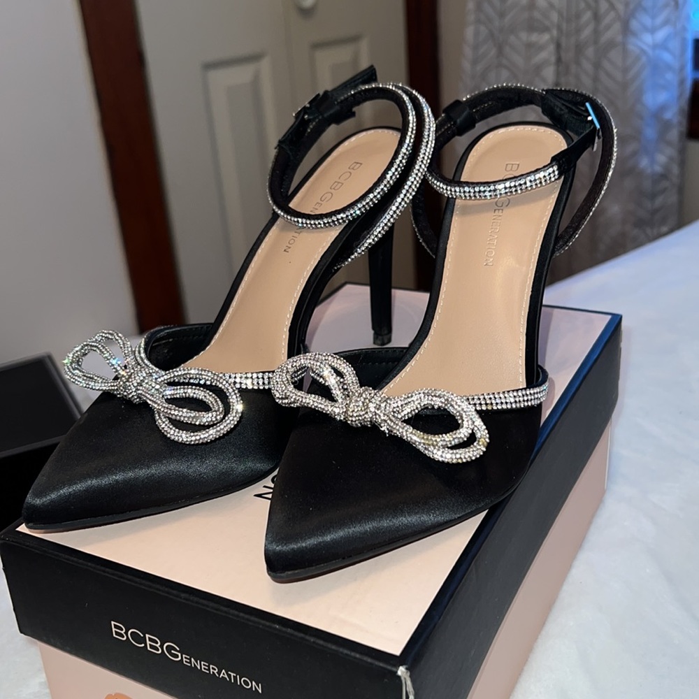 BCBGeneration Black Heels with Silver Accents